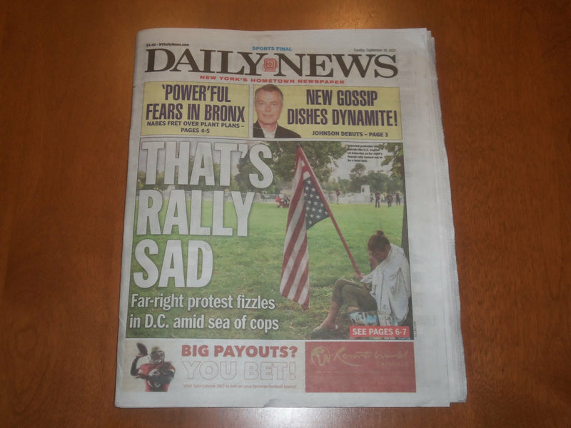 2021 SEPTEMBER 19 NEW YORK DAILY NEWS NEWSPAPER - D.C. PROTEST RALLY FIZZLES