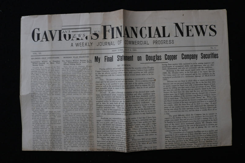 1908-1909 GAVIGAN'S FINANCIAL NEWS NEWSPAPER - LOT OF 2 - K 2947