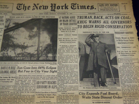 1946 NOVEMBER 24 NEW YORK TIMES - TRUMAN BACK ACTS ON COAL - NT 2720