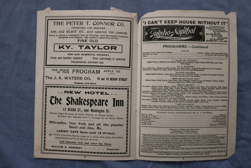 1904 AUGUST 1 GLOBE THEATRE PROGRAM - ISLE OF SPICE - COCA-COLA AD - K 2614
