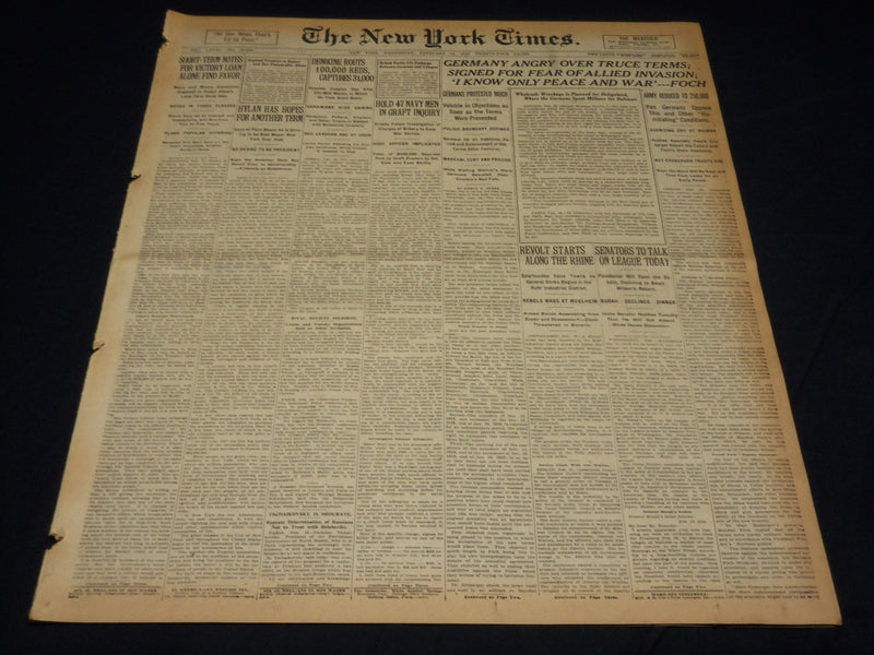 1919 FEBRUARY 19 NEW YORK TIMES - GERMANY ANGRY OVER TRUCE TERMS - NT 7976