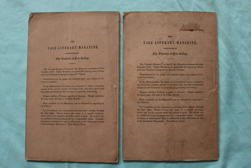 162-1863 YALE LITERARY MAGAZINE - LOT OF 2 - K 3284