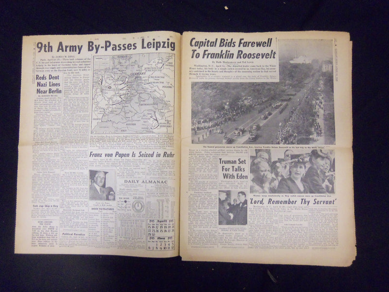 1945 APRIL 15 NEW YORK DAILY NEWS - FAREWELL TO F.D.R. - NP 2096