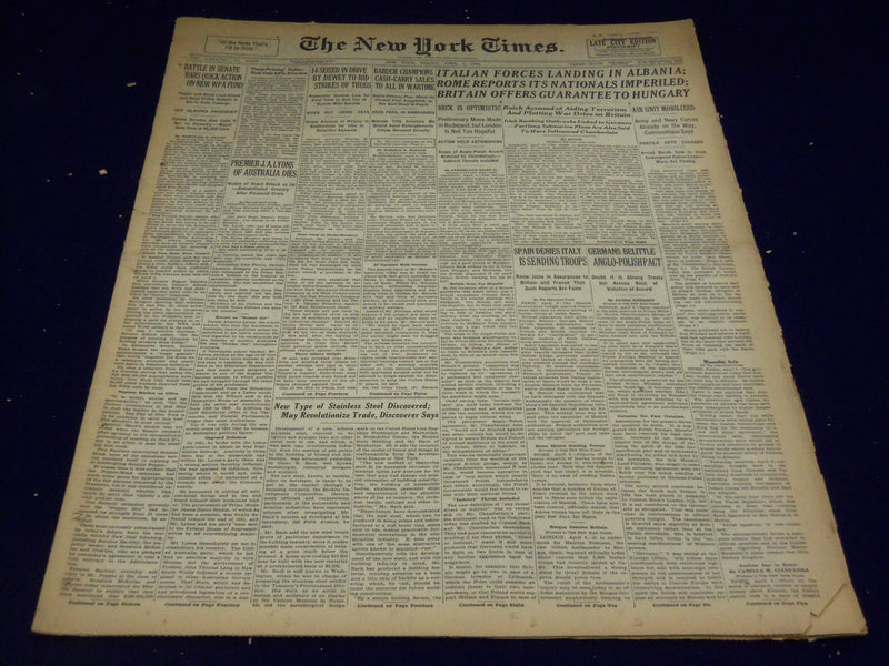 1939 APRIL 7 NEW YORK TIMES - ITALIAN FORCES IN ALBANIA - NT 3075