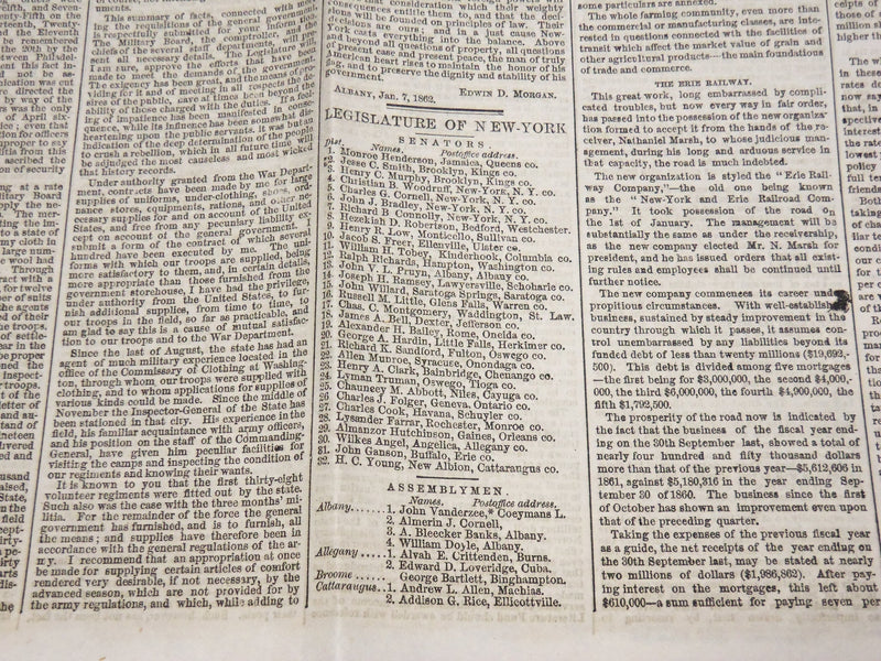 1862 JANUARY 8 THE WORLD NEWSPAPER - TRIPLE SHEET - NEW YORK - CIVIL WAR - K 62