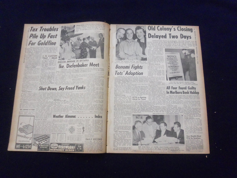 1958 JULY 9 BOSTON DAILY RECORD NEWSPAPER - OLD COLONY TO RUN 2 DAYS - NP 6351