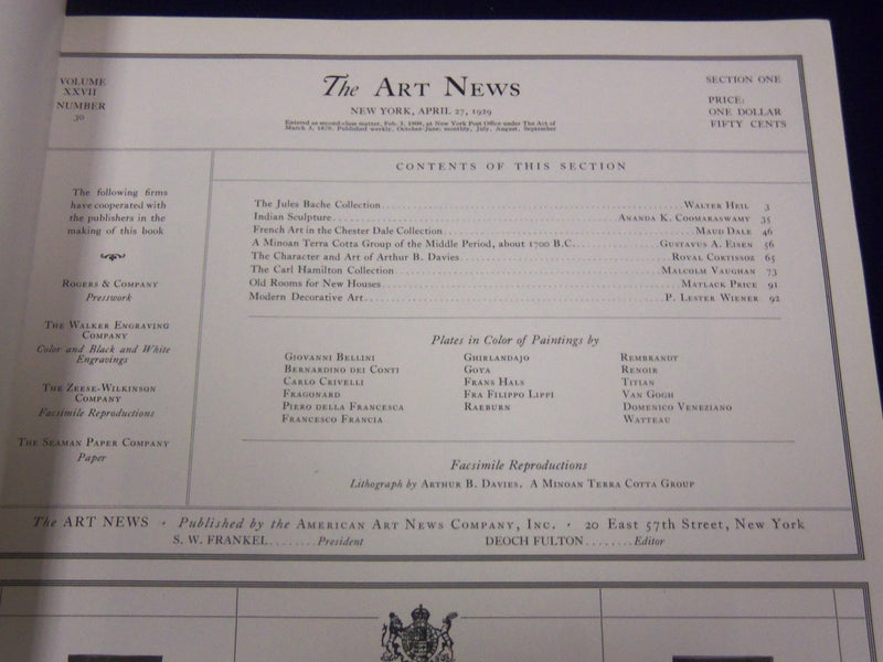 1928 APRIL 14 THE ART NEWS MAGAZINE VOL. 26 NO. 28 - GREAT PRINTS & ADS - J 2033