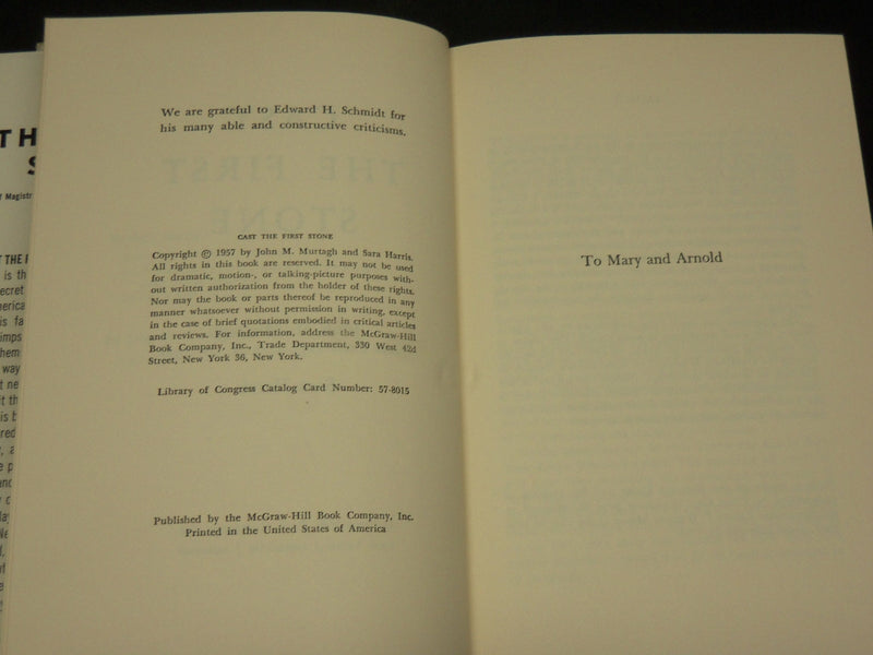 1957 CAST THE FIRST STONE HARDCOVER BOOK BY JOHN M. MURTAGN - KD 2766P