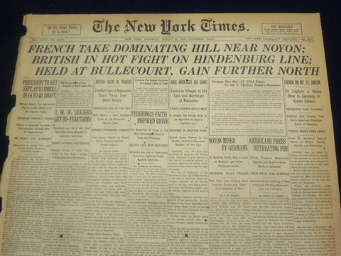 1918 AUGUST 31 NEW YORK TIMES - FRENCH TAKE HILL NEAR NOYON - NT 9195