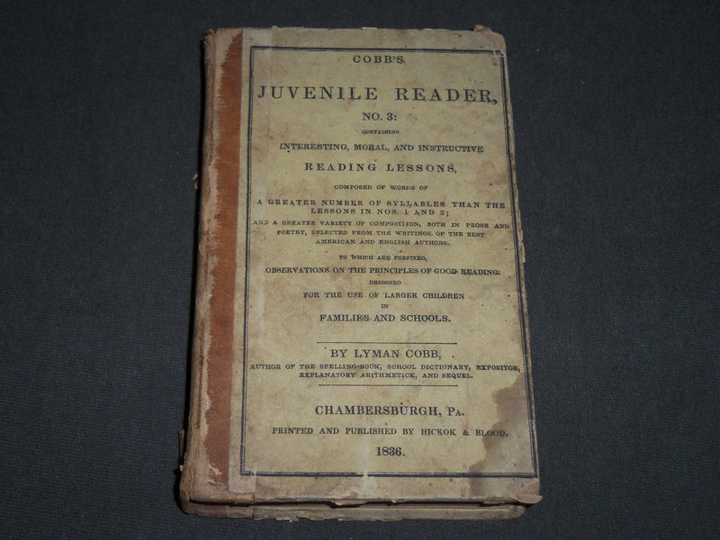 1836 COBB'S JUVENILE READER NO. 3 BOOK BY LYMAN COBB - CHAMBERSBURGH - KD 4841