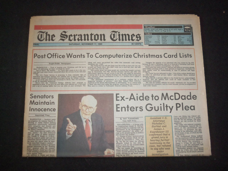 1990 NOV 17 THE SCRANTON TIMES NEWSPAPER - AIDE TO MCDADE PLEADS GUILTY- NP 8335