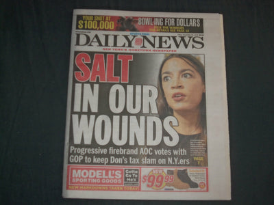 2019 DEC 20 NY DAILY NEWS NEWSPAPER - AOC VOTES TO BACK CAP ON TAX DEDUCTIONS
