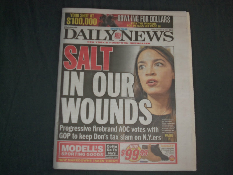2019 DEC 20 NY DAILY NEWS NEWSPAPER - AOC VOTES TO BACK CAP ON TAX DEDUCTIONS