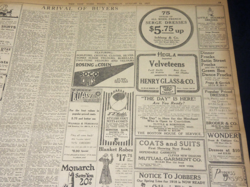 1917 AUGUST 14 NEW YORK TIMES NEWSPAPER - CROPSEY'S BOOM FIZZLES OUT - NT 8511
