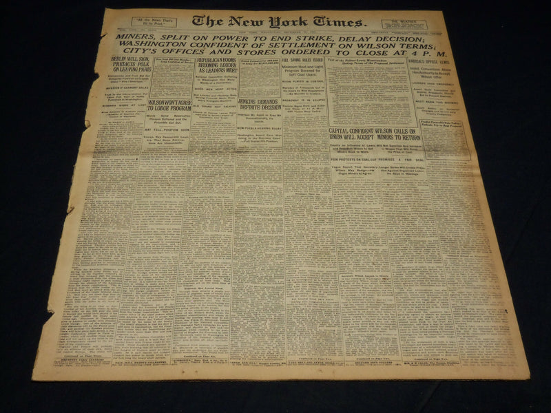 1919 DECEMBER 10 NEW YORK TIMES - MINERS DELAY DECISION TO END STRIKE - NT 7951