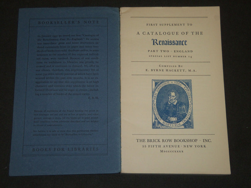 1940-1942 A CATALOGUE OF THE RENAISSANCE PART TWO LOT OF 3 - KD 2099U
