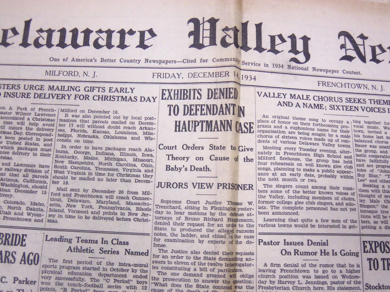 1934 HUNTERDON COUNTY DEMOCRAT LINDBERGH HAUPTMANN NEWSPAPER LOT OF 6 - O 129