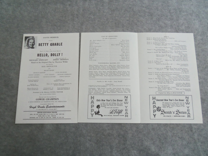 1965 HELLO, DOLLY! PROGRAM - BETTY GRABLE - DENVER AUDITORIUM THEATRE - J 7633