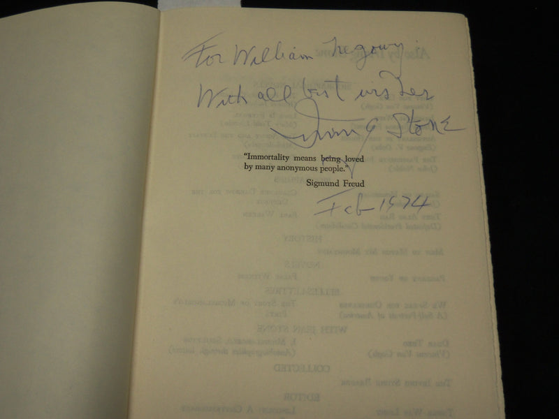 1971 THE PASSIONS OF THE MIND BOOK INSCRIBED BY IRVING STONE - BOOK CLUB - D 511