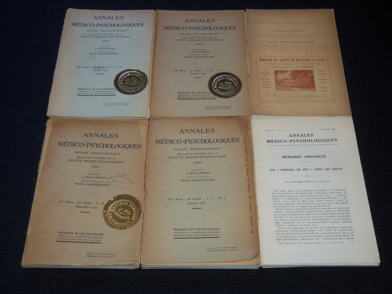 1937-1938 ANNALES MEDICO-PSYCHOLOGIQUES MAGAZINE LOT OF 6 - WR 277