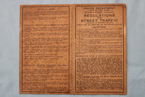 1919 POLICE DEPT. REGULATIONS FOR STREE TRAFFIC IN NEW YORK CITY - K 2569