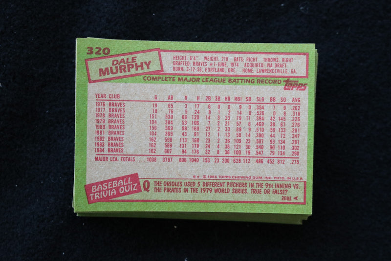 DALE MURPHY 1985 TOPPS BASEBALL CARDS - CARD #320 - NM-MT - LOT OF 40 - #43