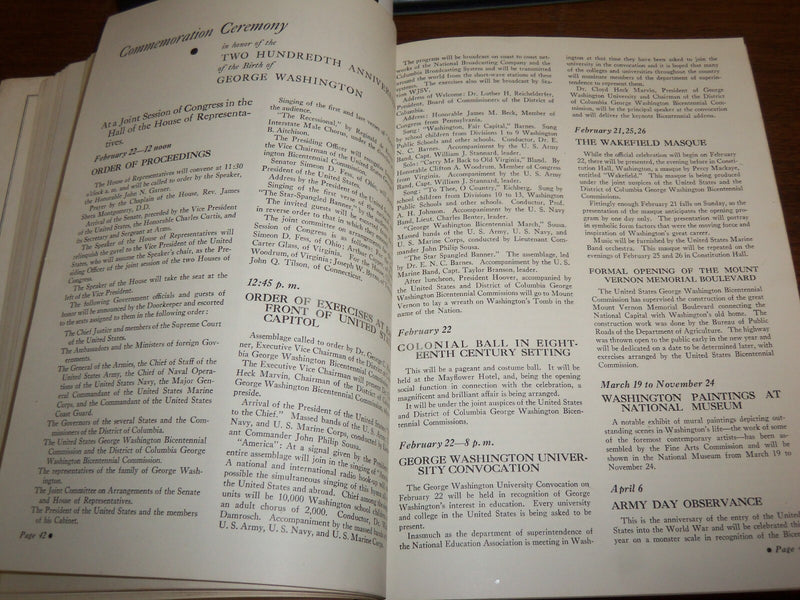 1932 GEORGE WASHINGTON BICENTENNIAL COMMISSIONS SOFTCOVER PROGRAM - J 6949