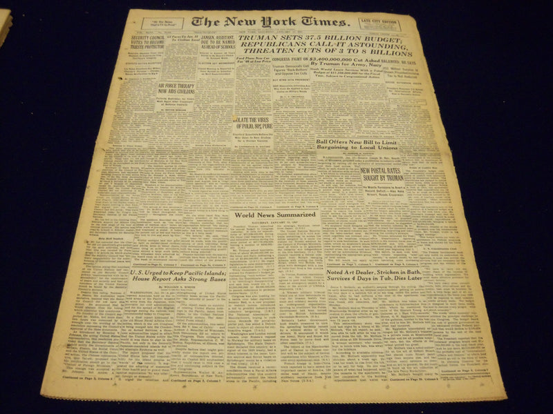 1947 JANUARY 11 NEW YORK TIMES - TRUMAN SETS 37.5 BILLION BUDGET - NT 103