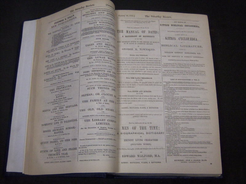 1863 SATURDAY REVIEW 2 BOUND VOLUMES - COMPLETE YR- PUBLISHED IN LONDON - R 1083