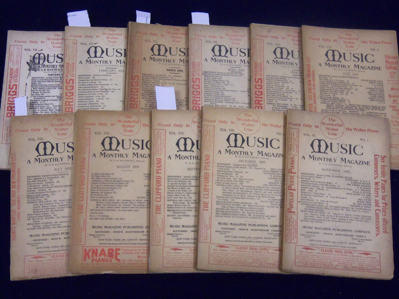 1895 MUSIC A MONTHLY MAGAZINE LOT OF 11 ISSUES - ILLUSTRATIONS & ADS - WR 386