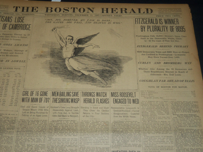 1905 DEC 13 THE BOSTON HERALD - FITZGERALD WINNER BY PLURALITY 8095 - BH 271