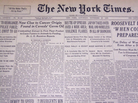 1937 NOV 27 NEW YORK TIMES - NEW CLUE TO CANCER ORIGIN FOUND IN CEREALS- NT 1286