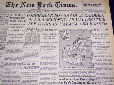 1942 JANUARY 5 NEW YORK TIMES - CORREGIDOR DOWNS 4 OF 21 RAIDERS - NT 1532