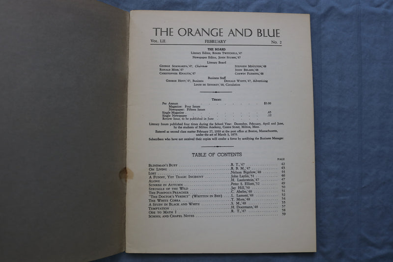1946-1948 THE ORANGE AND BLUE MAGAZINE-MILTON ACADEMY -LOT 0F 4 + LETTER - K 717