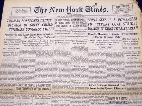 1947 MARCH 8 NEW YORK TIMES - LEWIS SEES U. S. POWERLESS - COAL STRIKES - NT 159