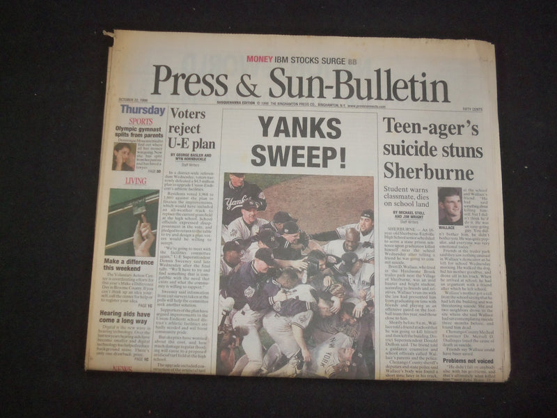 1998 OCT 22 PRESS & SUN-BULLETIN-BINGHAMTON, NY- YANKEES SERIES SWEEP - NP 8290