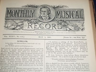 1905 JAN-DEC MONTHLY MUSICAL RECORD VOLUME NO. 35 - SCORES & ADS - KD 2152