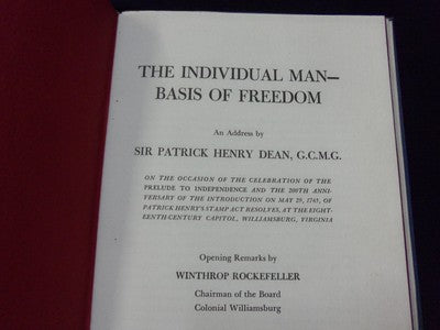 1965 MAY 29 INDIVIDUAL MAN BASIS OF FREEDOM BOOK - BY SIR PATRICK DEAN - KD 727M
