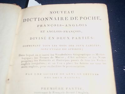 1806 NOUVEAU DICTIONNAIRE DE POCHE FRANCOIS-ANGLOIS ET ANGLOIS-FRANCOIS- KD 923F