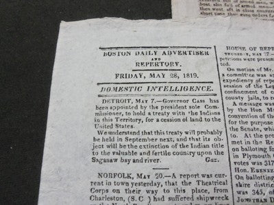 1819 BOSTON DAILY ADVERTISER NEWSPAPER LOT OF 4 DIFFERENT - NP 1478
