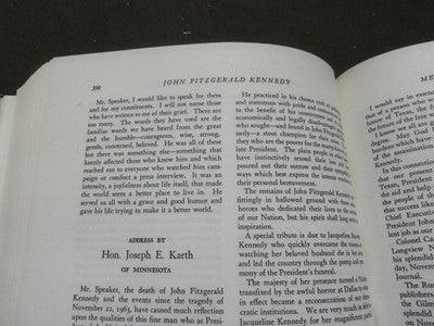 1964 JOHN F KENNEDY MEMORIAL ADDRESSES BOOK INSCRIBED BY JOE MINNISH - KD 1870I