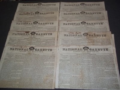 1825 SEP-NOV NATIONAL GAZETTE & LITERARY REGISTER NEWSPAPER LOT OF 10 - NP 1433