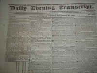 1834 NOV DAILY EVENING TRANSCRIPT NEWSPAPER LOT OF 20 - BOSTON - VOL V- NP 1448