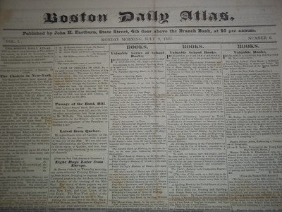 1832 JUL-OCT BOSTON DAILY ATLAS NEWSPAPER LOT OF 26- VOL I - HENRY CLAY- NP 1453