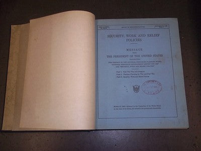 1942 NATIONAL RESOURCES PLANNING BOARD RELIEF POLICIES BOOK - KD 874
