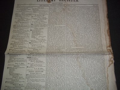 1821 MAR-APR THE NATIONAL GAZETTE & LITERARY REGISTER NEWSPAPER LOT 7 - NP 1427