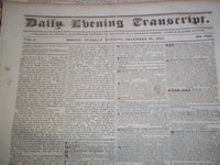 1834 DEC DAILY EVENING TRANSCRIPT NEWSPAPER LOT OF 18 - BOSTON - VOL V- NP 1449