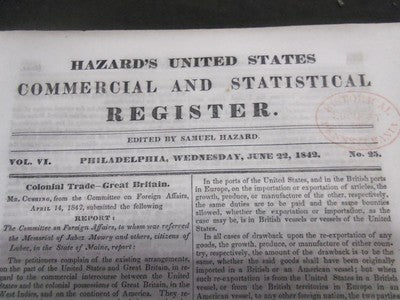 1839-1842 HAZARD'S U.S. COMMERCIAL & STATISTICAL REGISTER MAG LOT OF 28 - O 2045