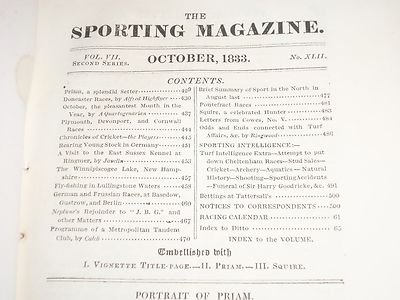 1833 THE SPORTING MAGAZINE PUB. IN LONDON LOT OF 3 - NICE ENGRAVINGS - WR 631