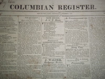 1816-1817 COLUMBIAN REGISTER NEWSPAPER LOT OF 6 - MADISON & CLAY - CT - NP 1454